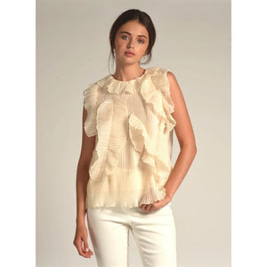 Ruffle Creme Tank Blouse