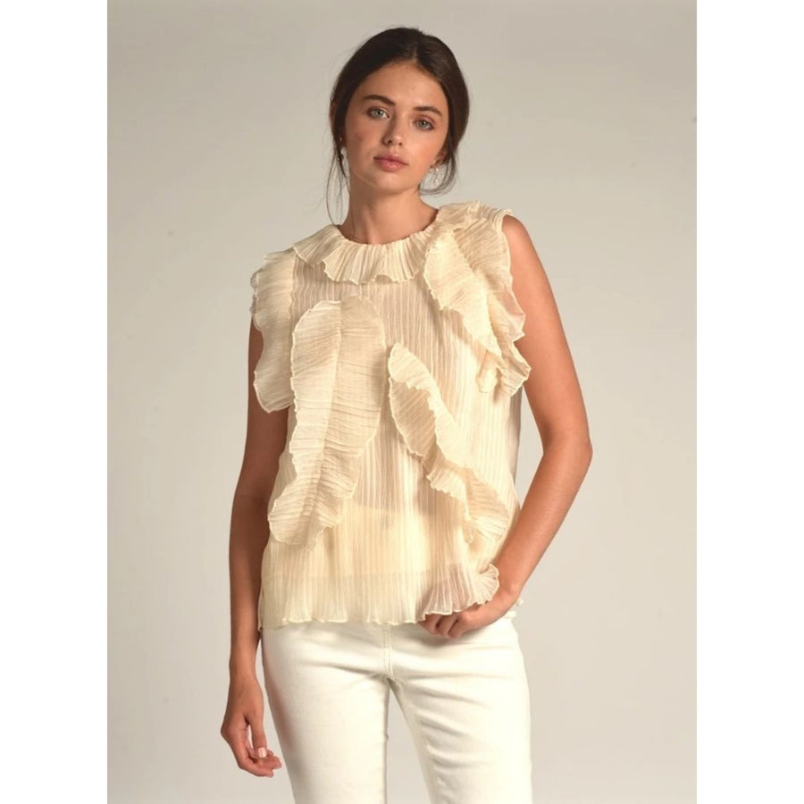 Ruffle Creme Tank Blouse
