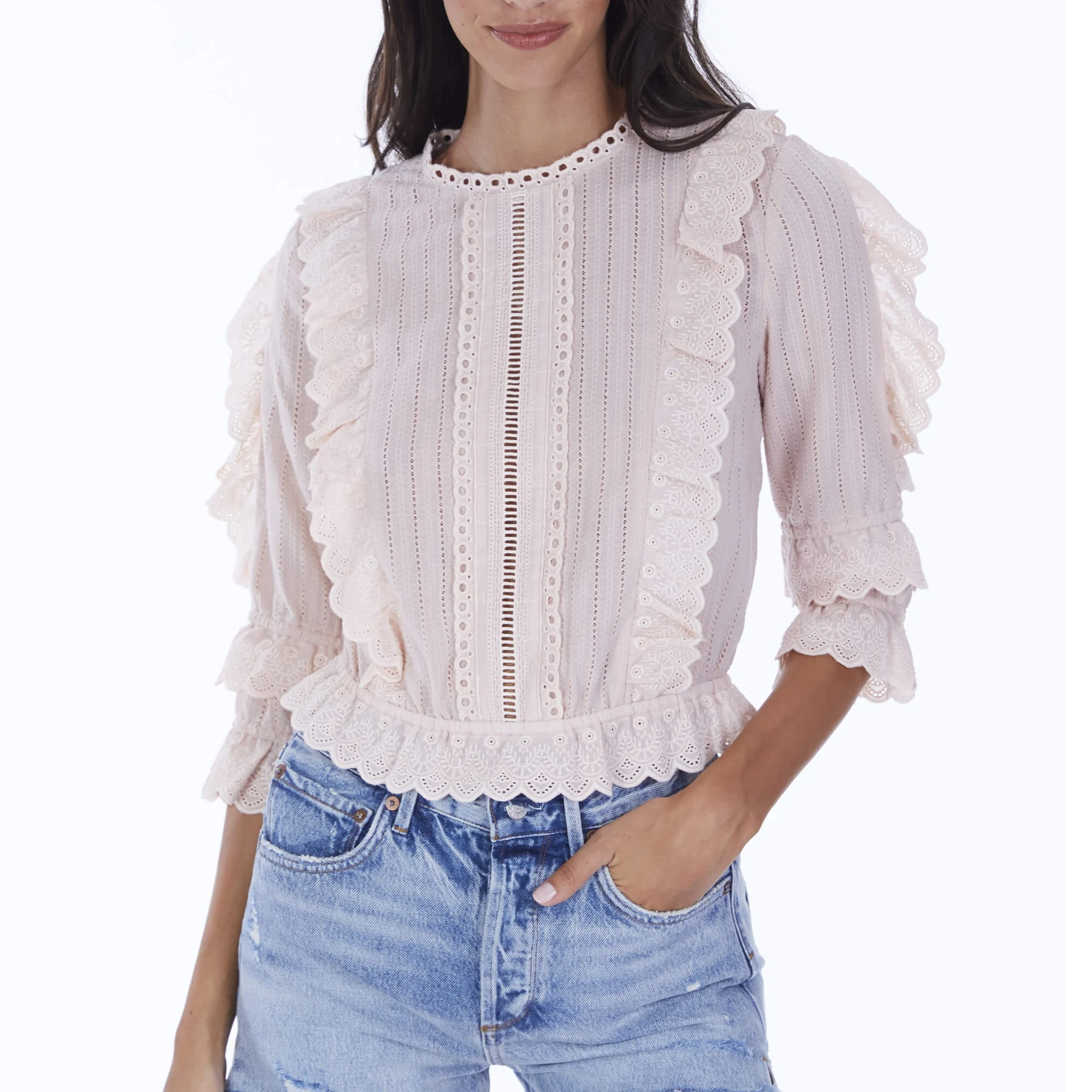 Eyelet Ruffle Blush Eyelet Ruffled Blouse - partager la joie