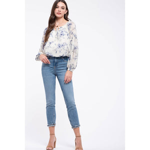 Floral Front Tie Long Sleeve Top