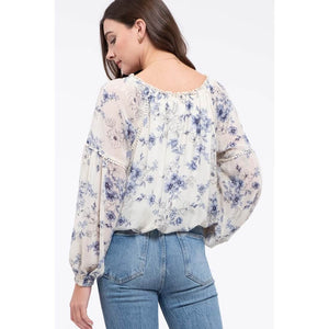 Floral Front Tie Long Sleeve Top