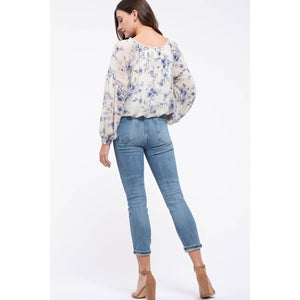 Floral Front Tie Long Sleeve Top