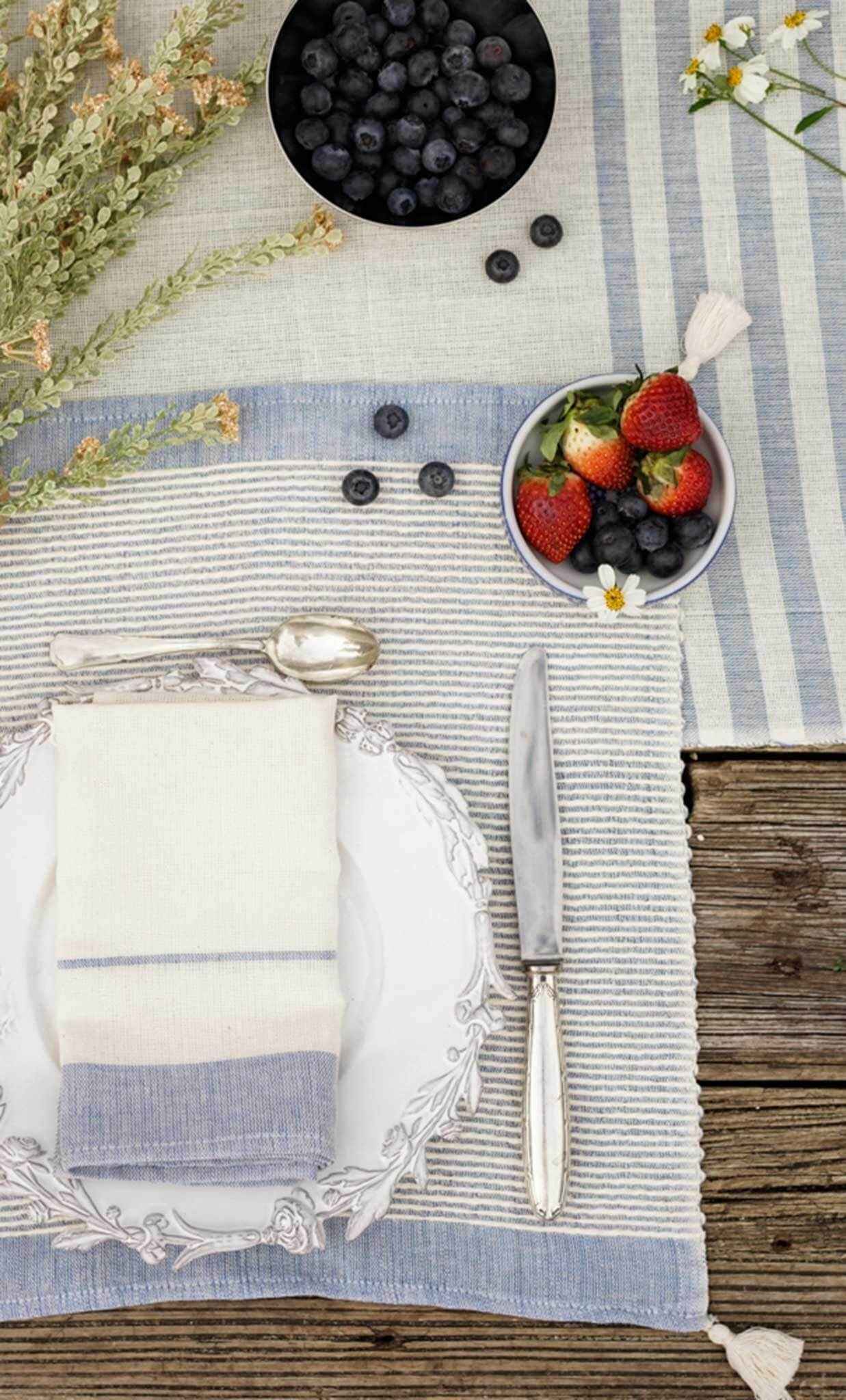 Linen and Cotton Napkins Bicolor Borders Stripes (Set of 4)
