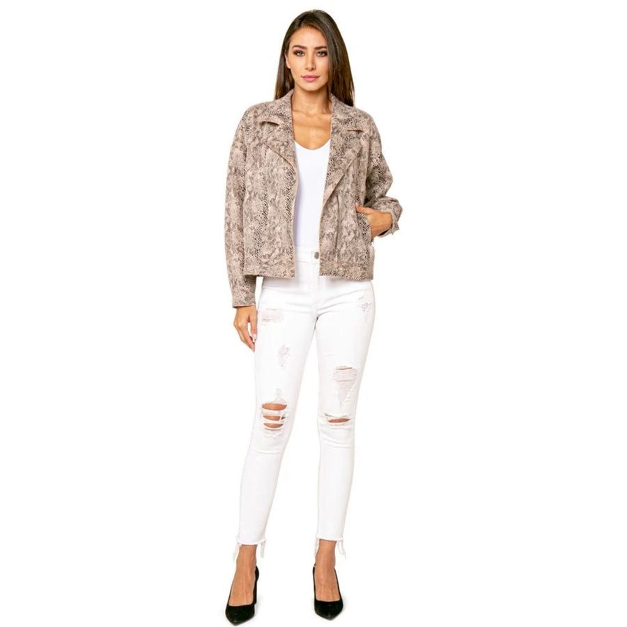 Beige-Snake-Printed-Jacket