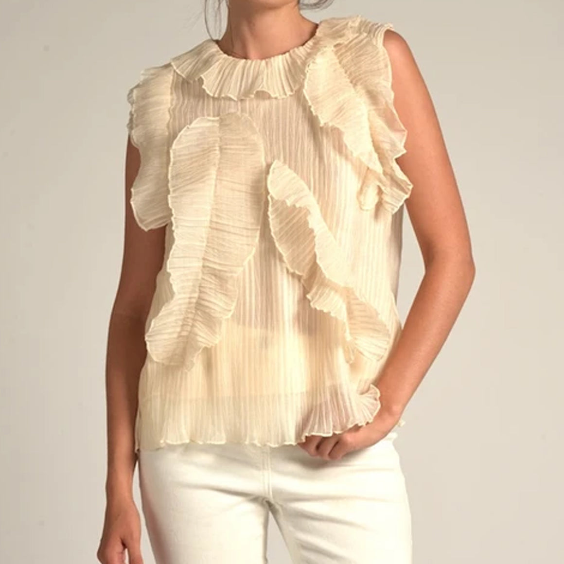 Ruffle Creme Tank Blouse