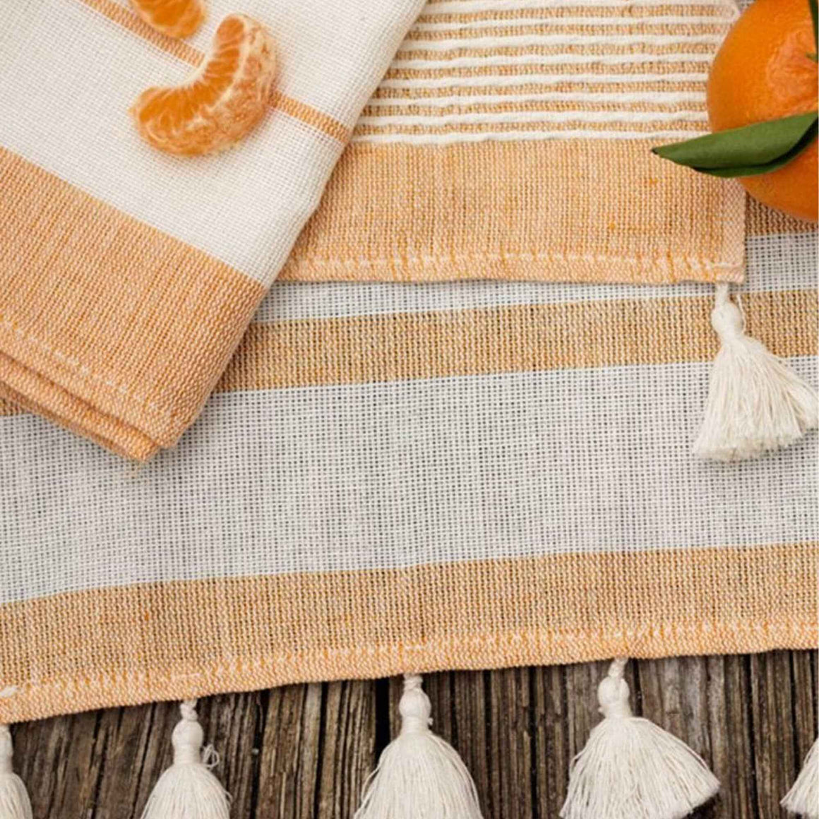 Linen and Cotton Napkins Bicolor Borders Stripes (Set of 4)